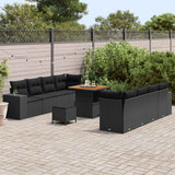 Garden Sofa Set with Cushion 11 pcs Black Poly Rattan - Side View