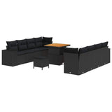 Garden Sofa Set with Cushion 11 pcs Black Poly Rattan - Front View