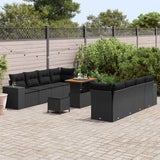 Garden Sofa Set with Cushion 11 pcs Black Poly Rattan - Side View