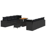 Garden Sofa Set with Cushion 11 pcs Black Poly Rattan - Front View