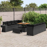 Garden Sofa Set with Cushion 11 pcs Black Poly Rattan - Side View
