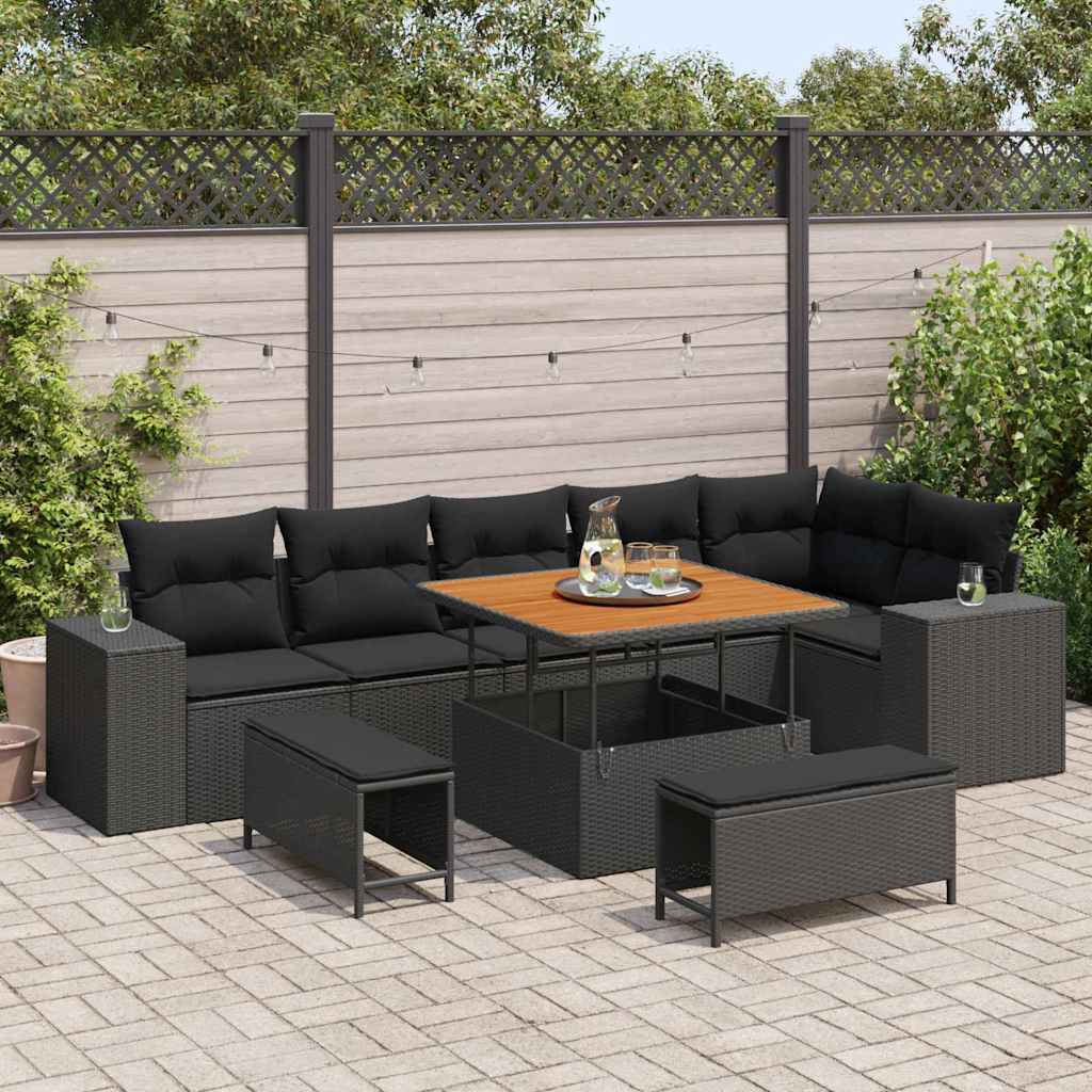 Garden Sofa Set with Cushion with Storage 9 pcs Black
