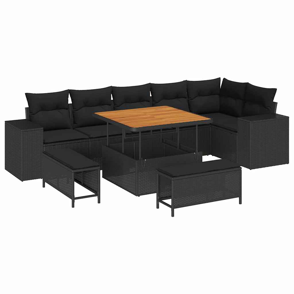 Garden Sofa Set with Cushion with Storage 9 pcs Black