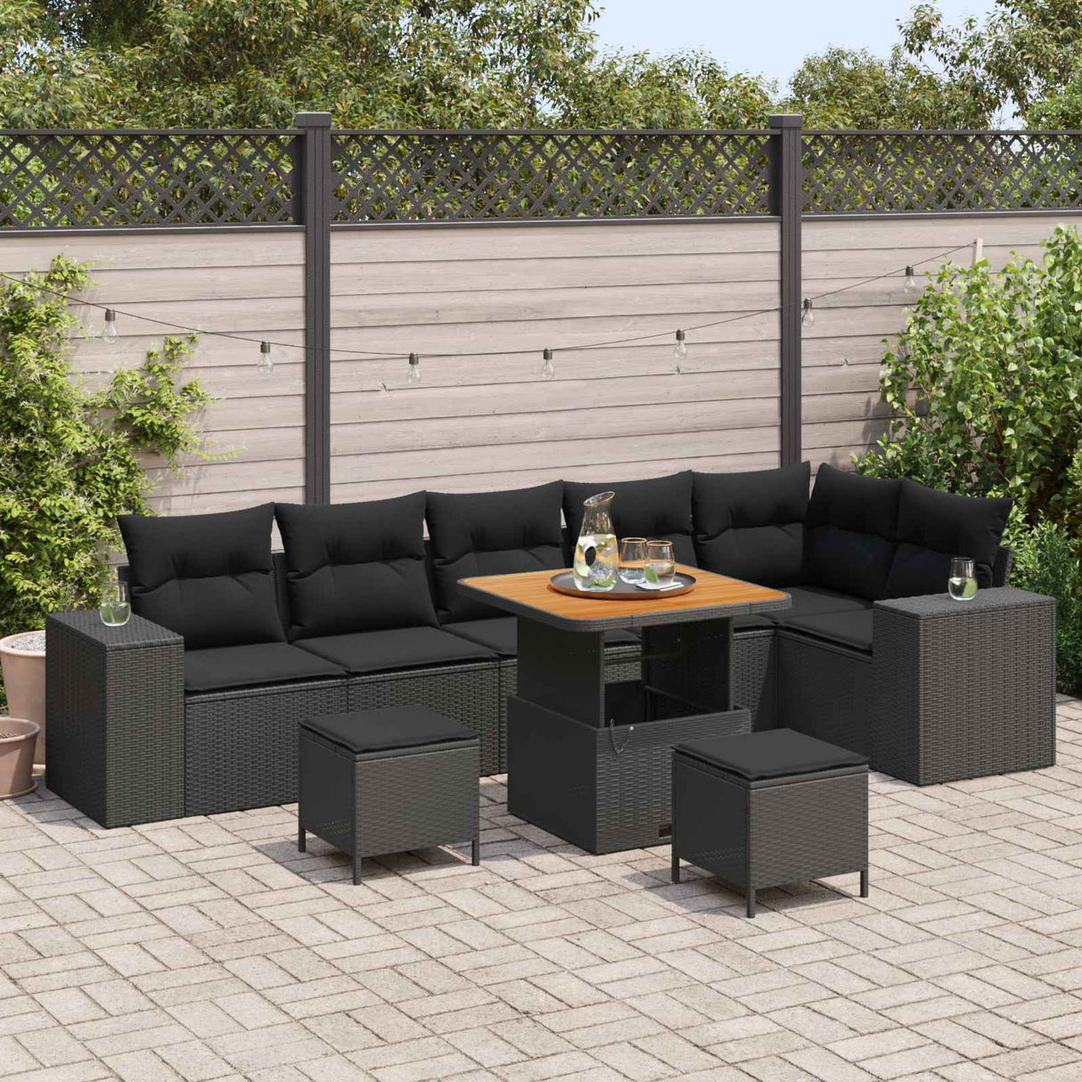 Garden Sofa Set with Cushion 9 pcs Black Poly Rattan