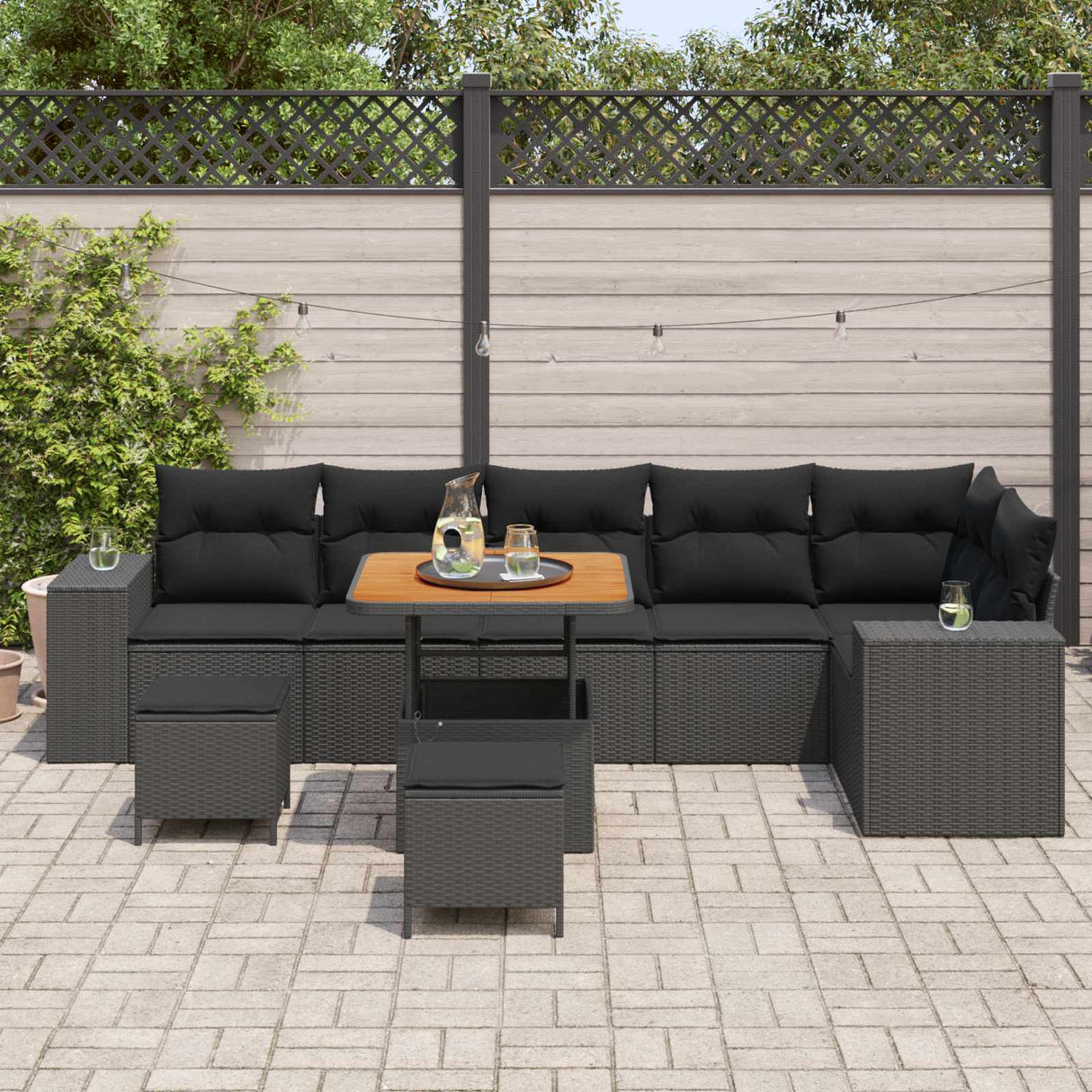 Garden Sofa Set with Cushion 9 pcs Black Poly Rattan