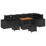 Garden Sofa Set with Cushion 9 pcs Black Poly Rattan - Front View