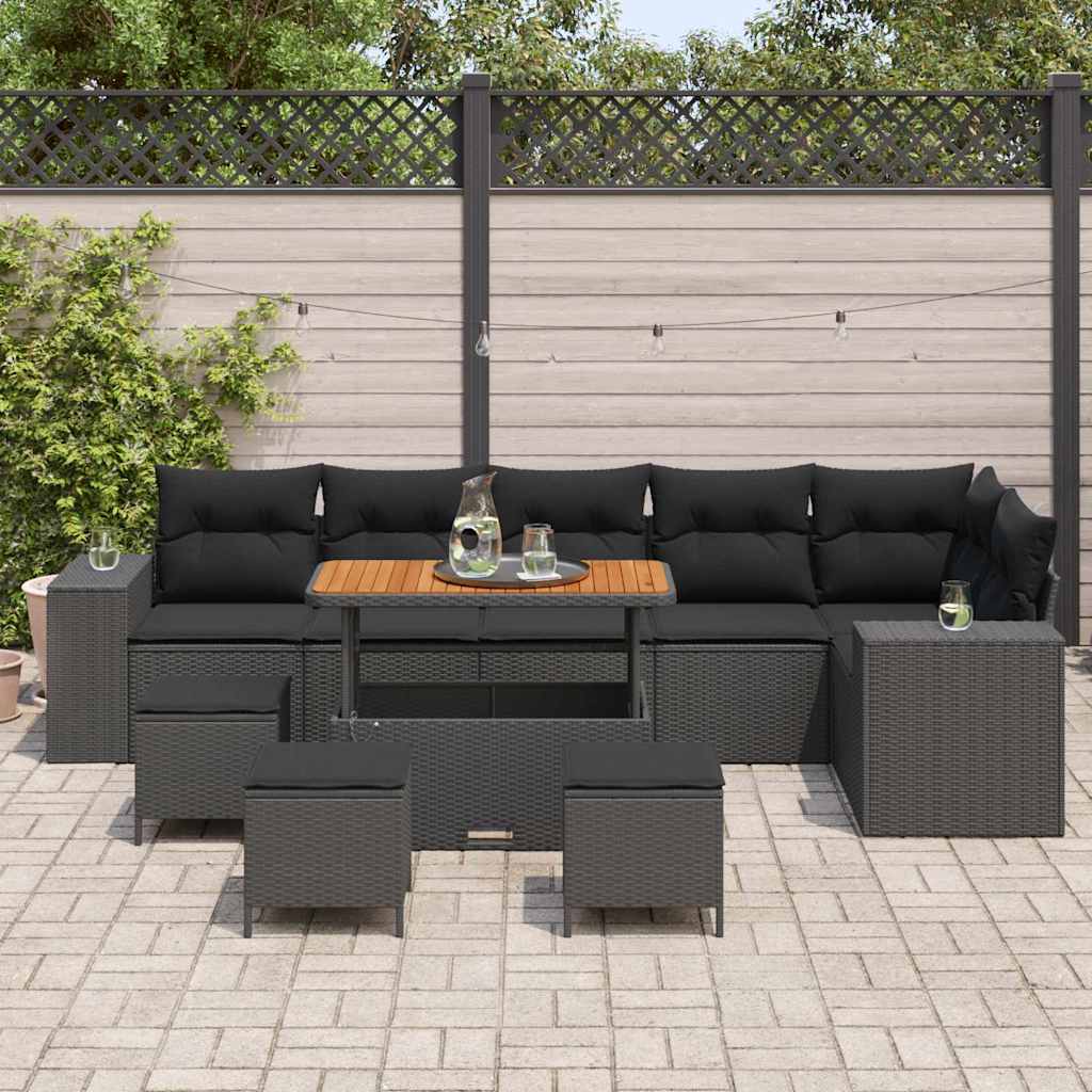 Garden Sofa Set with Cushion with Storage 10 pcs Black