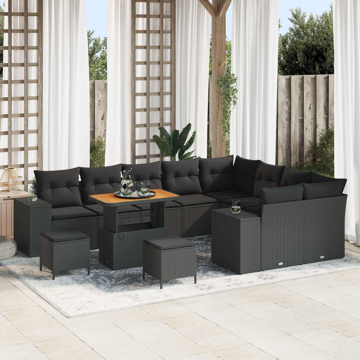 Garden Sofa Set with Cushion with Storage 12 pcs Black