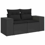 Garden Sofa Set with Cushion 13 pcs Black Poly Rattan - Rear View
