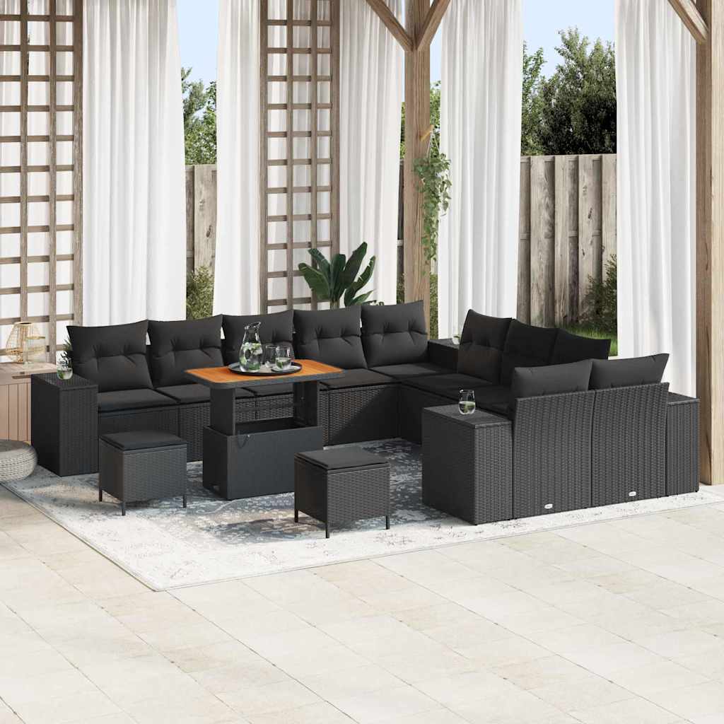 Garden Sofa Set with Cushion with Storage 13 pcs Black