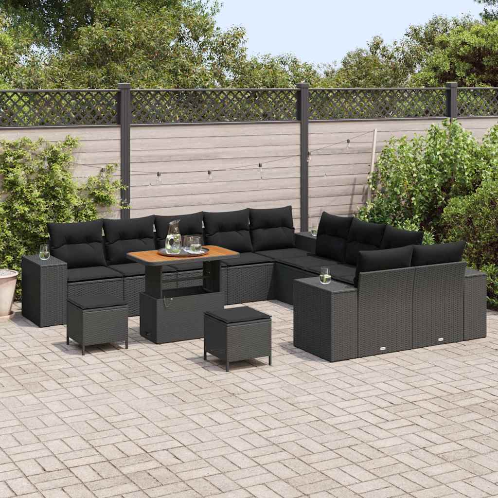 Garden Sofa Set with Cushion with Storage 13 pcs Black