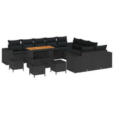 Garden Sofa Set with Cushion with Storage 14 pcs Black - Front View