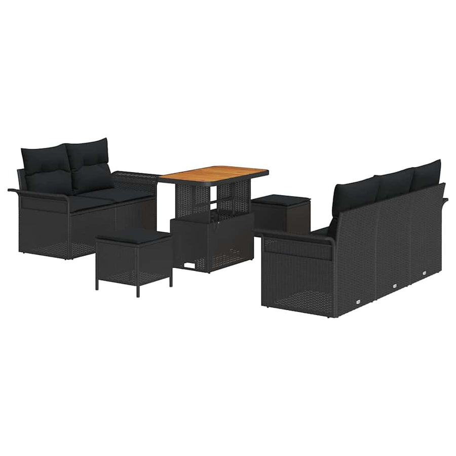 Garden Sofa Set 8 pcs 7-Seater Black