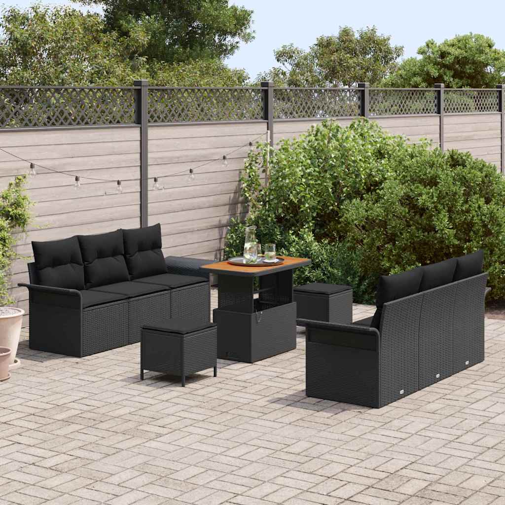 Garden Sofa Set with Cushion with Storage 9 pcs Black
