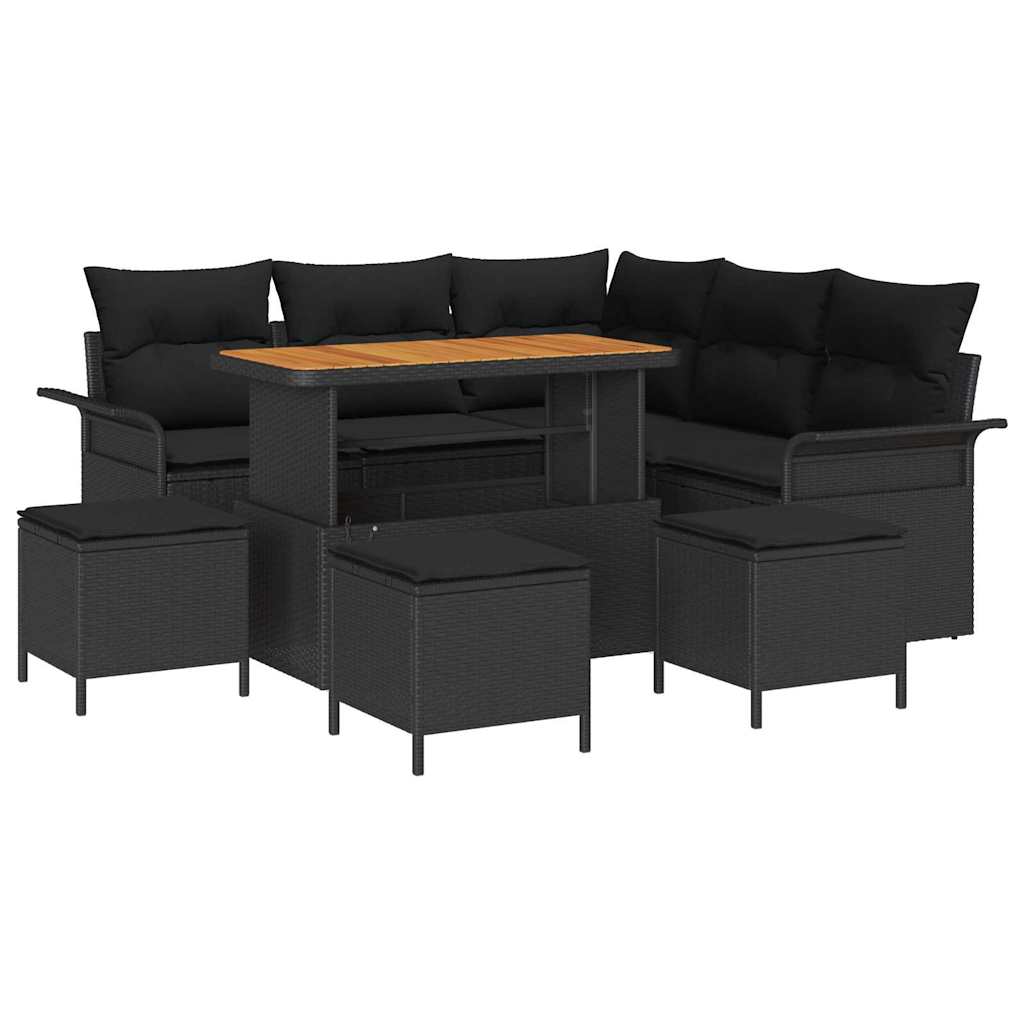 Garden Sofa Set with Cushion with Storage 9 pcs Black