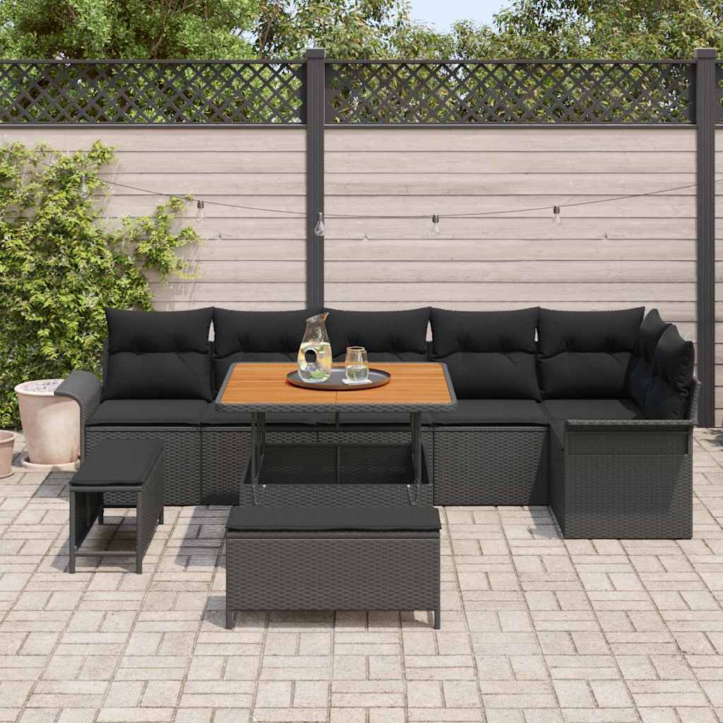 Garden Sofa Set with Cushion with Storage 9 pcs Black
