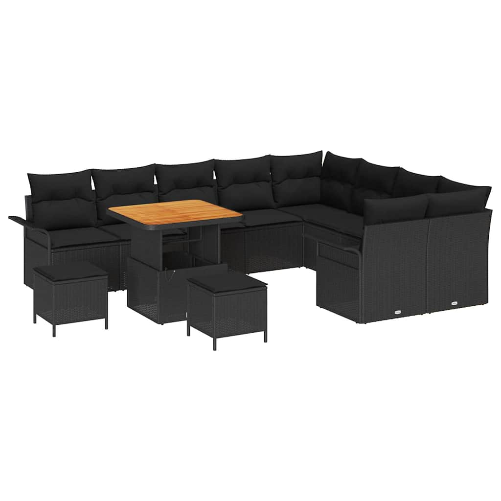 Garden Sofa Set with Cushion with Storage 12 pcs Black