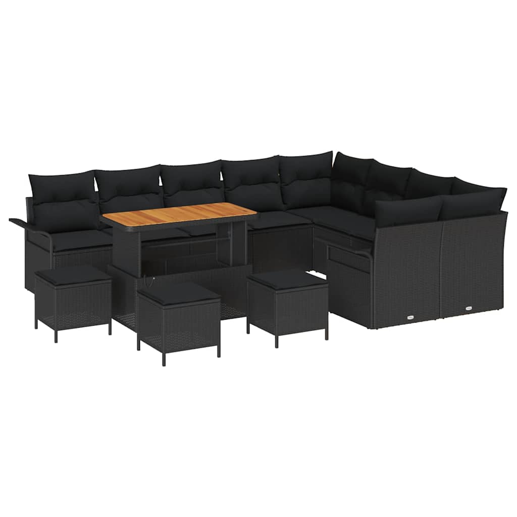 Garden Sofa Set with Cushion with Storage 13 pcs Black