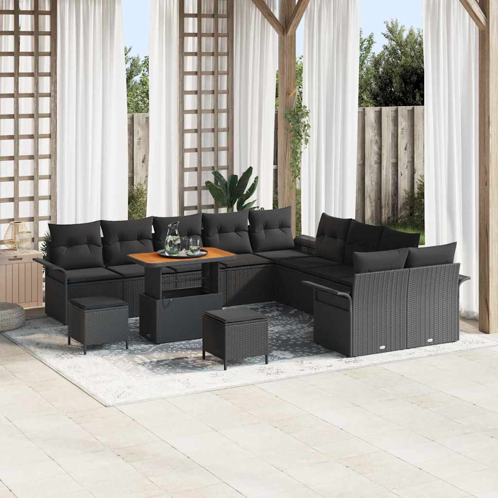 Garden Sofa Set with Cushion with Storage 13 pcs Black