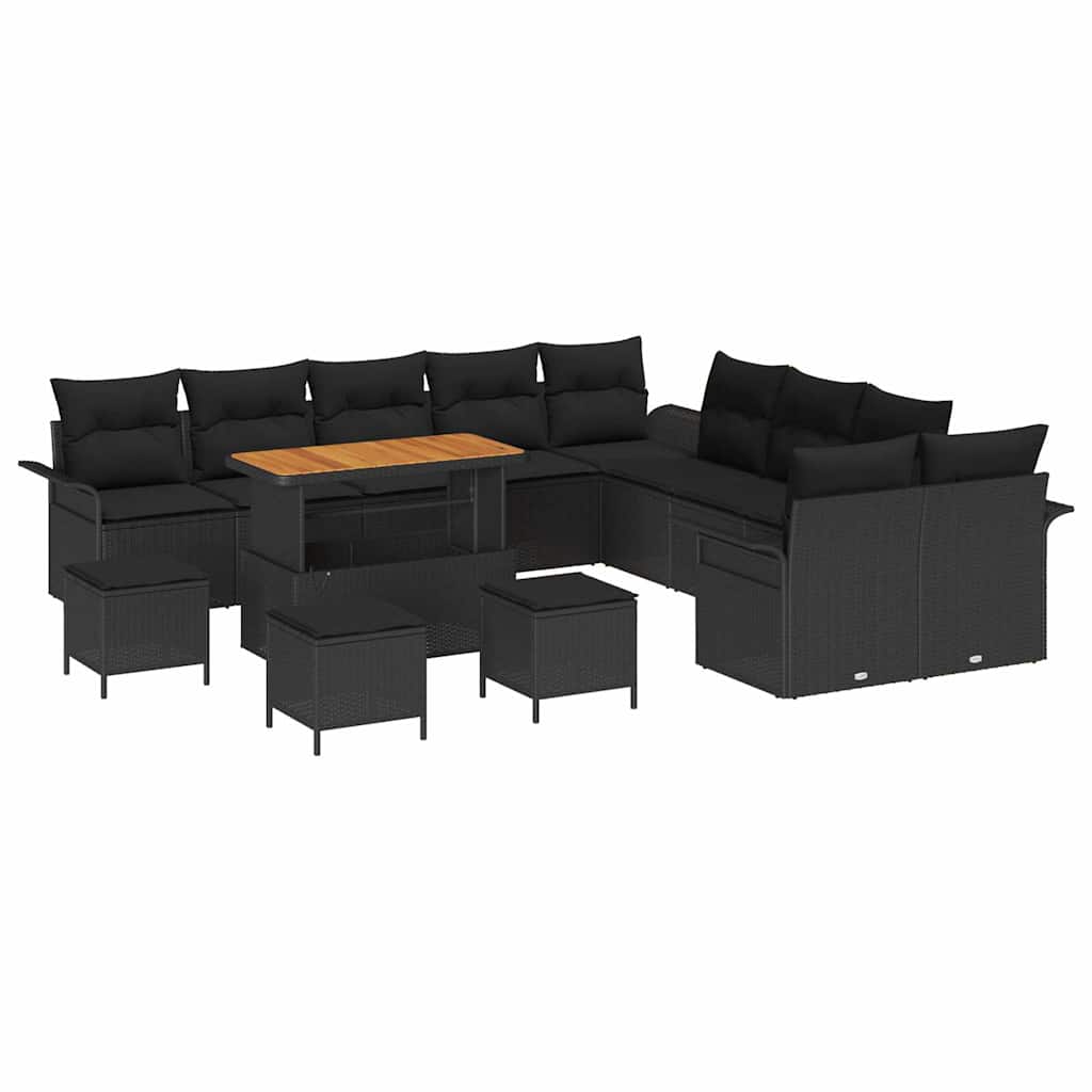 Garden Sofa Set with Cushion with Storage 14 pcs Black