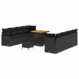 Garden Sofa Set with Cushion with Storage 11 pcs Black - Front View