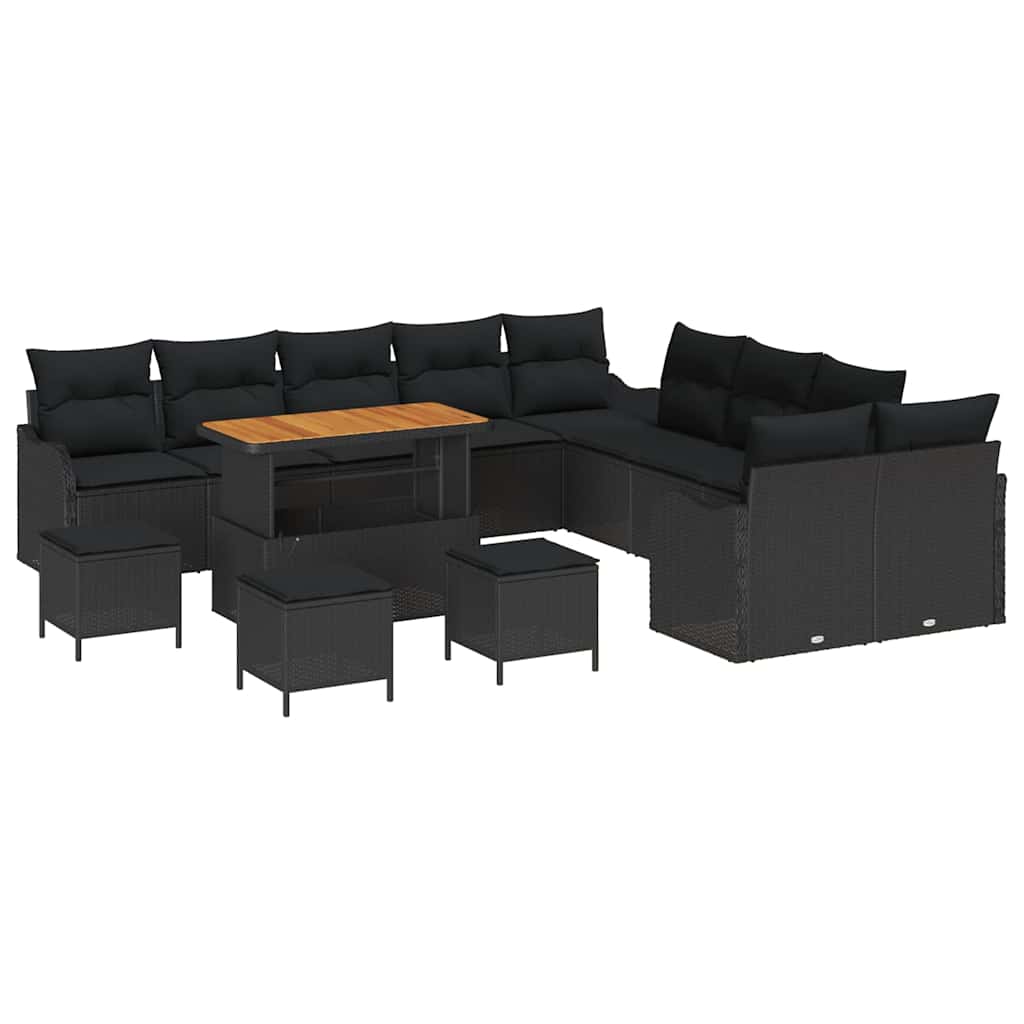 Garden Sofa Set with Cushion with Storage 14 pcs Black
