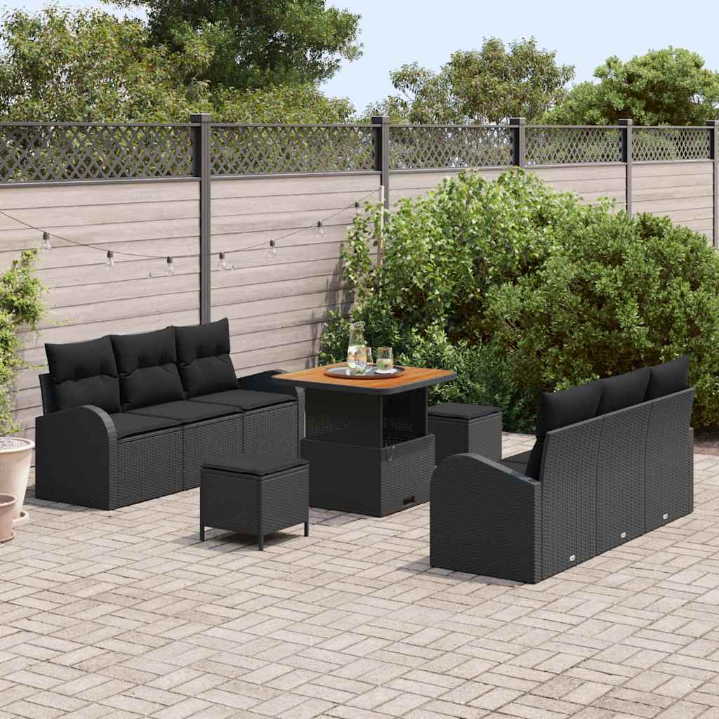 Garden Sofa Set with Cushion with Storage 9 pcs Black