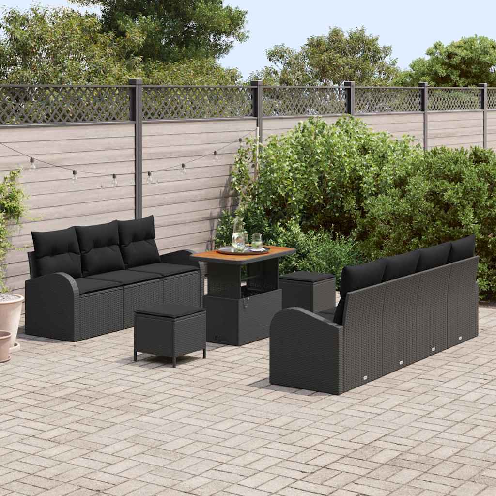 Garden Sofa Set with Cushion with Storage 10 pcs Black