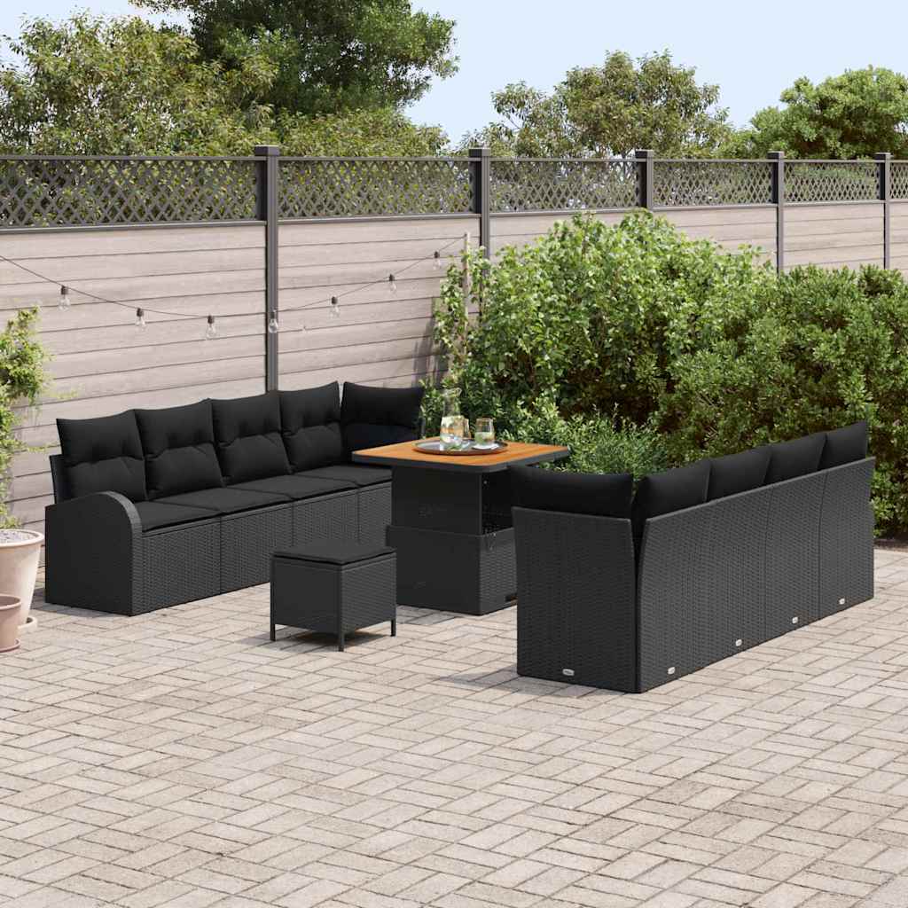 Garden Sofa Set with Cushion with Storage 11 pcs Black