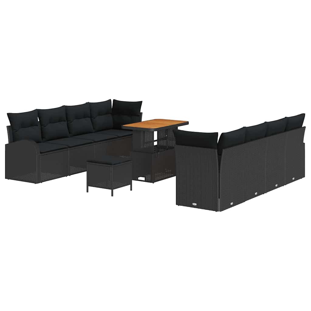 Garden Sofa Set with Cushion with Storage 11 pcs Black