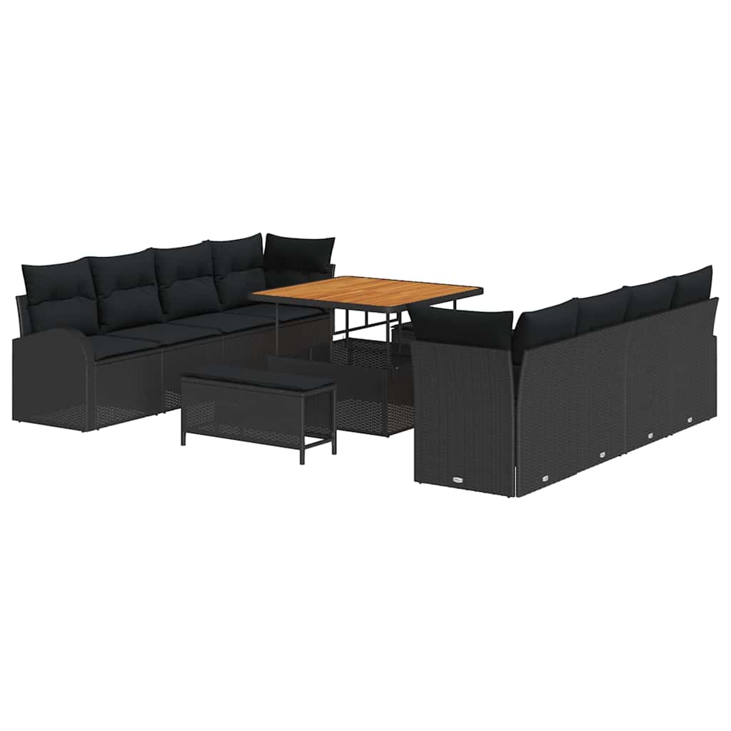 Garden Sofa Set with Cushion with Storage 11 pcs Black