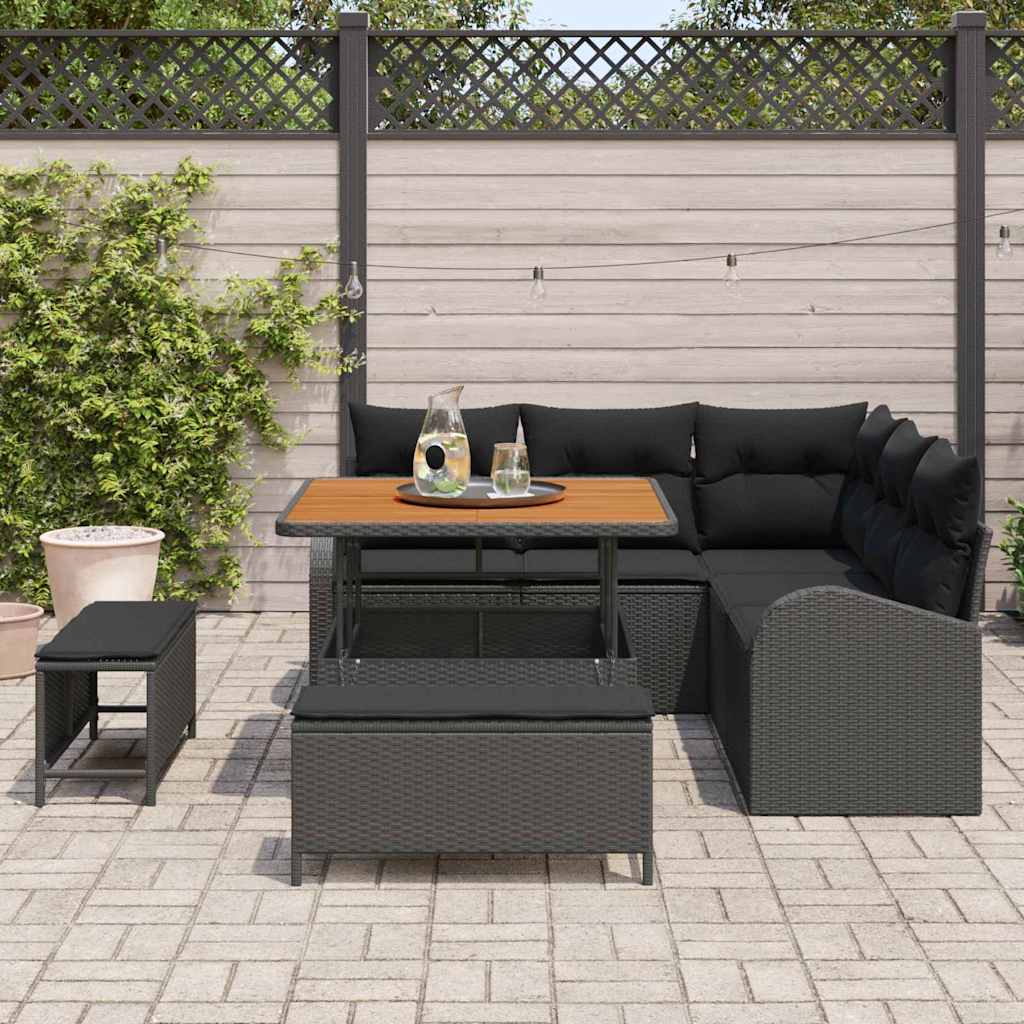 Garden Sofa Set with Cushion with Storage 8 pcs Black