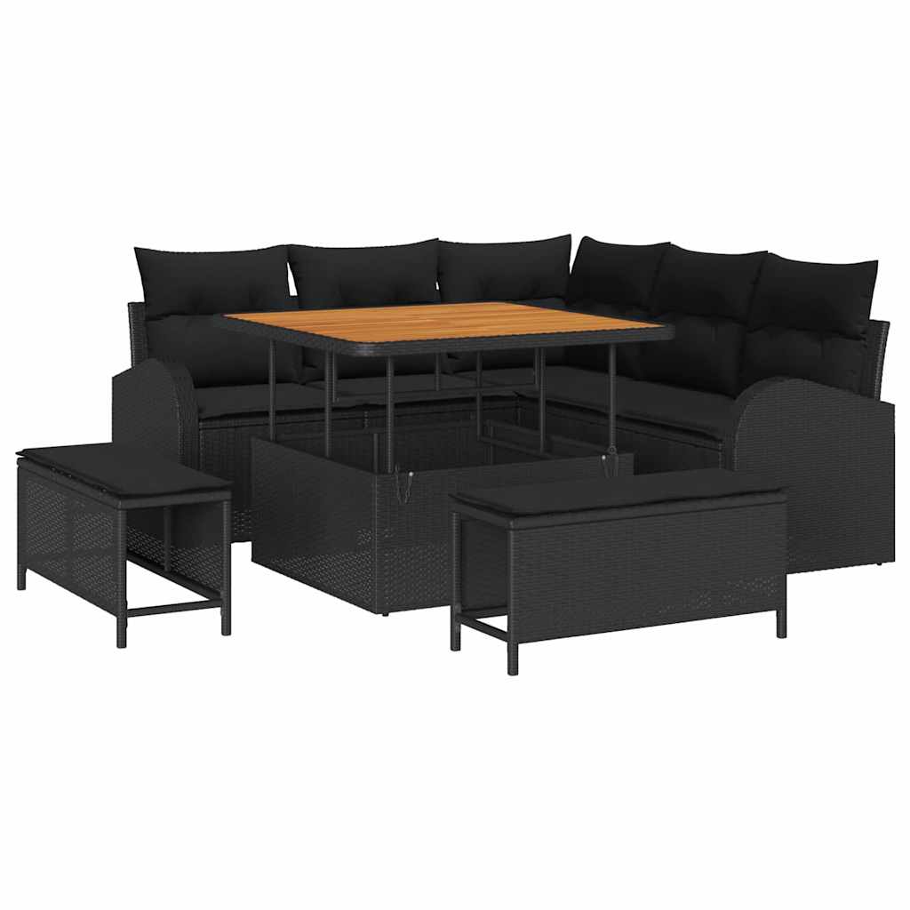 Garden Sofa Set with Cushion with Storage 8 pcs Black