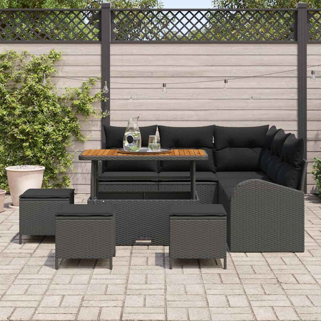 Garden Sofa Set with Cushion with Storage 9 pcs Black
