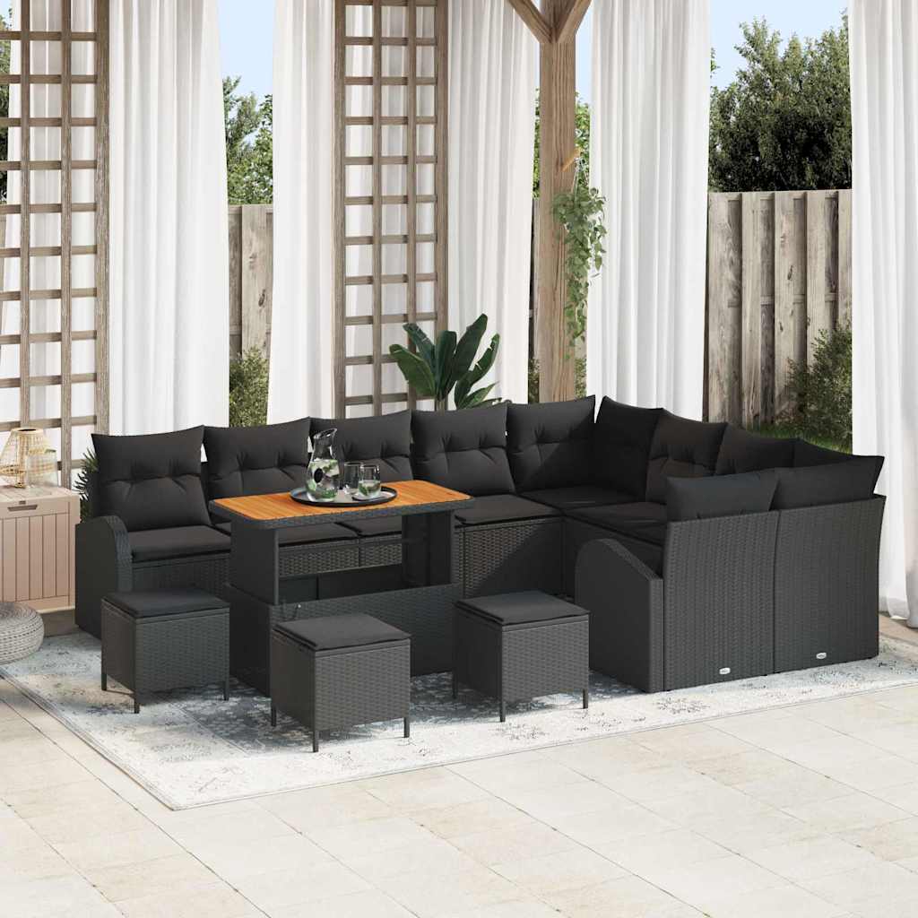 Garden Sofa Set with Cushion with Storage 13 pcs Black