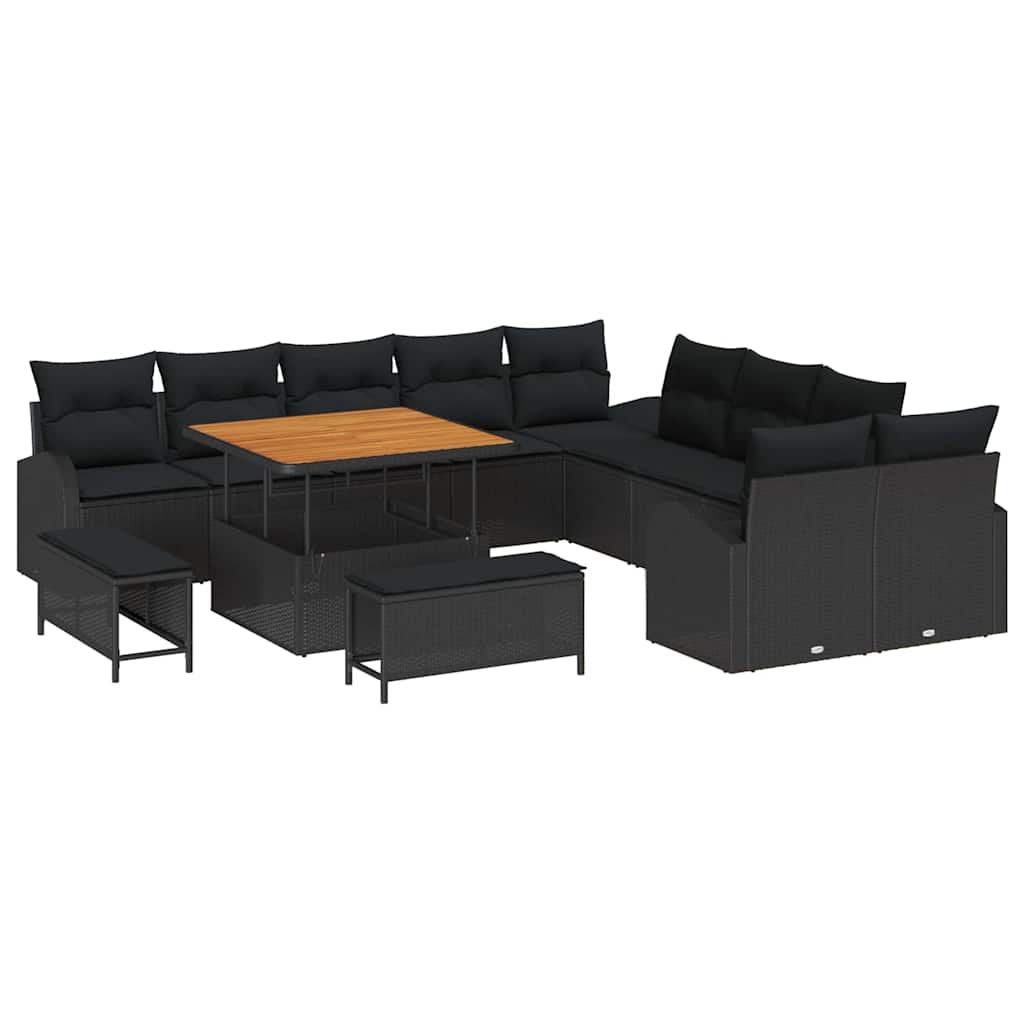 Garden Sofa Set with Cushion with Storage 13 pcs Black
