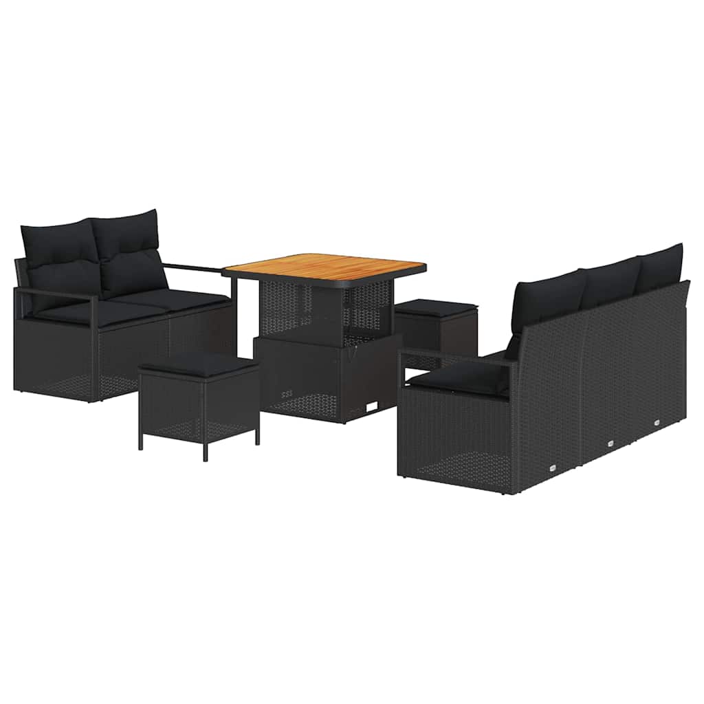 Garden Sofa Set with Cushion with Storage 8 pcs Black