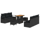 Garden Sofa Set with Storage 9 pcs Black Poly rattan - Front View