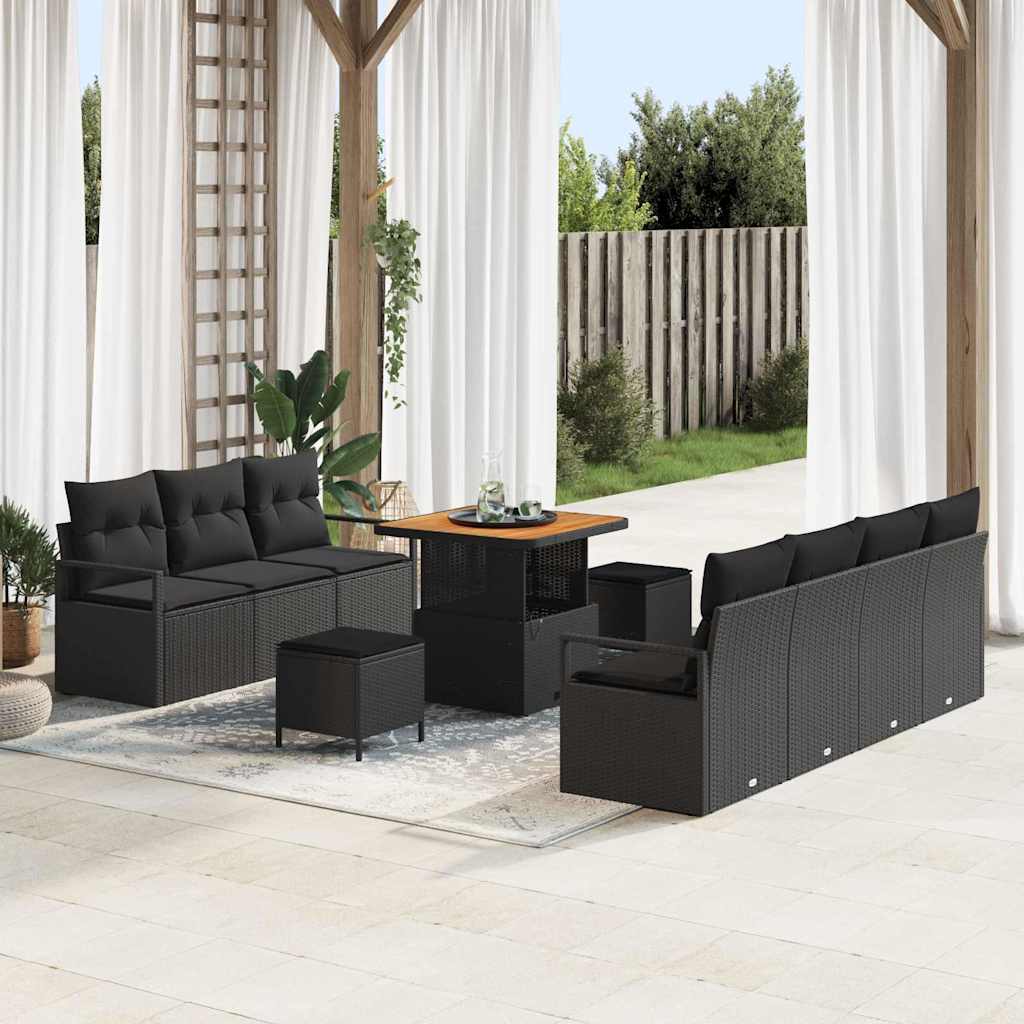 Garden Sofa Set with Cushion with Storage 10 pcs Black
