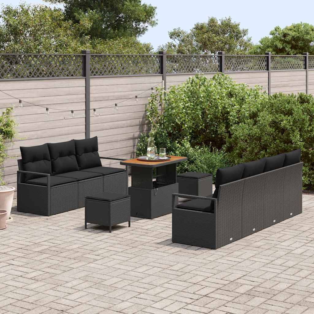 Garden Sofa Set with Cushion with Storage 10 pcs Black