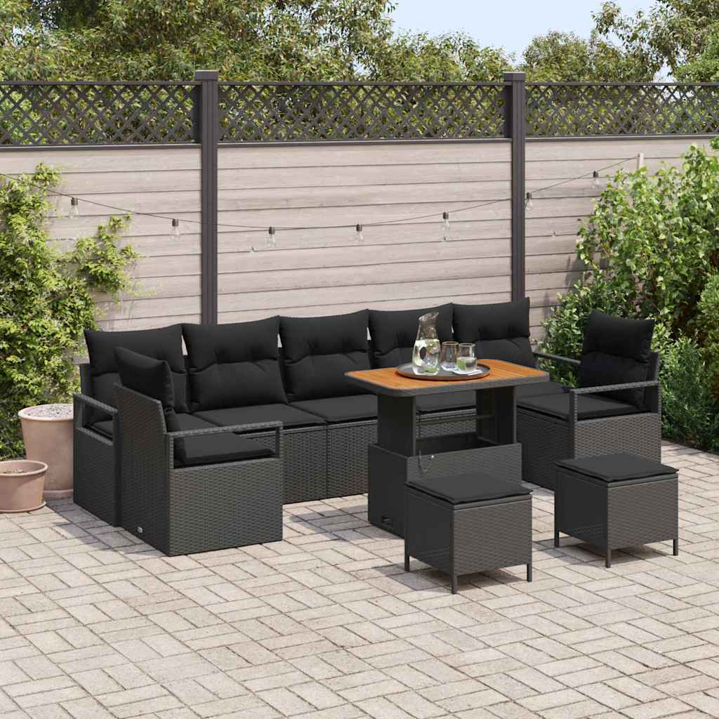 Garden Sofa Set with Cushion with Storage 10 pcs Black