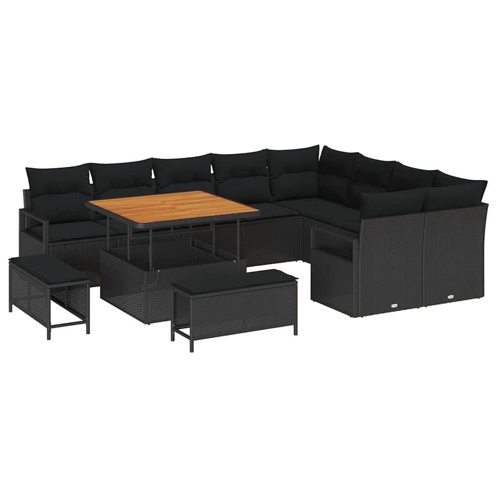 Garden Sofa Set with Cushion with Storage 12 pcs Black