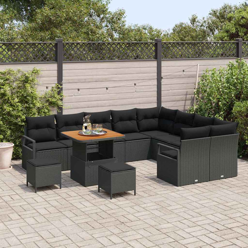 Garden Sofa Set with Cushion with Storage 12 pcs Black