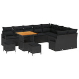 Garden Sofa Set with Cushion with Storage 12 pcs Black - Front View