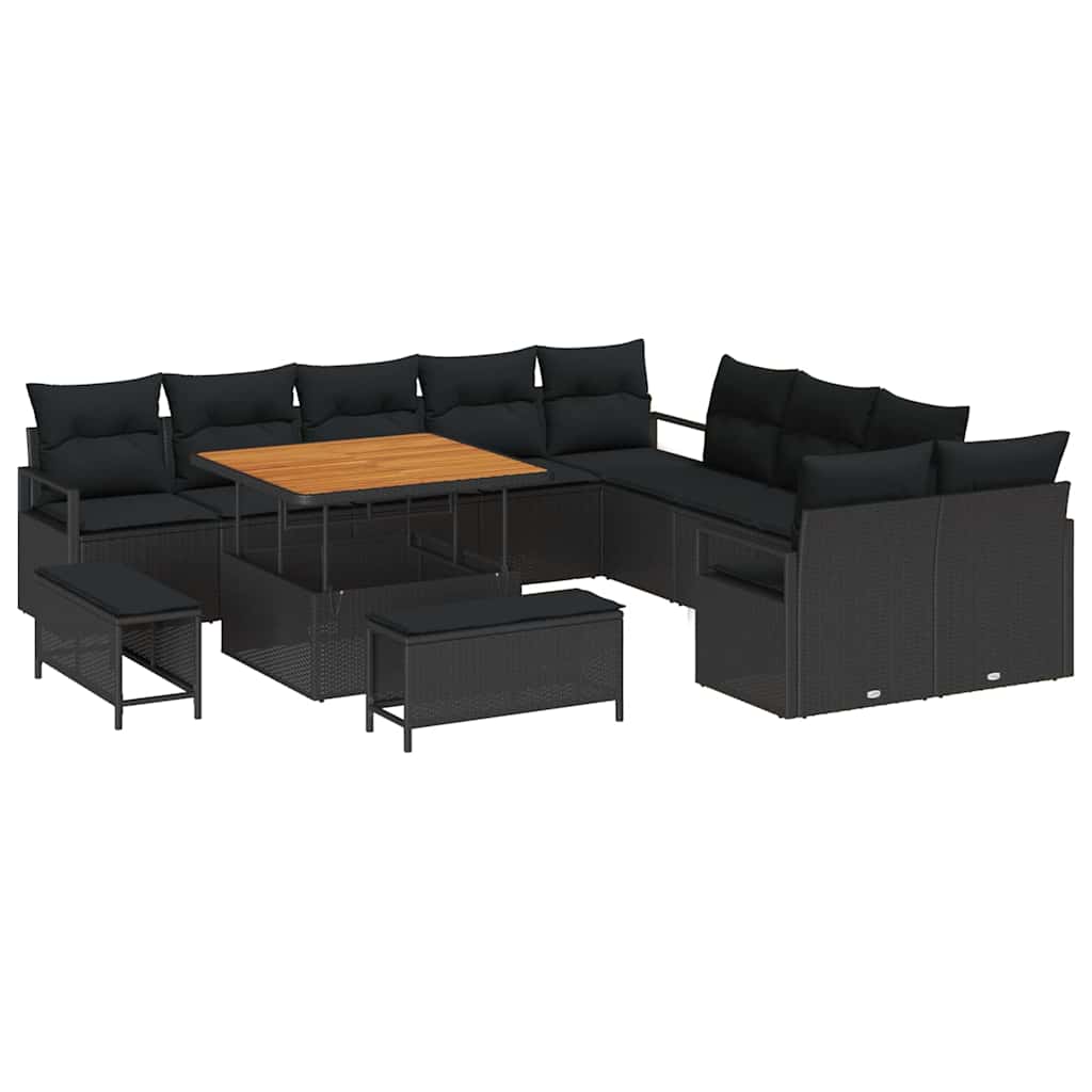 Garden Sofa Set with Cushion with Storage 13 pcs Black