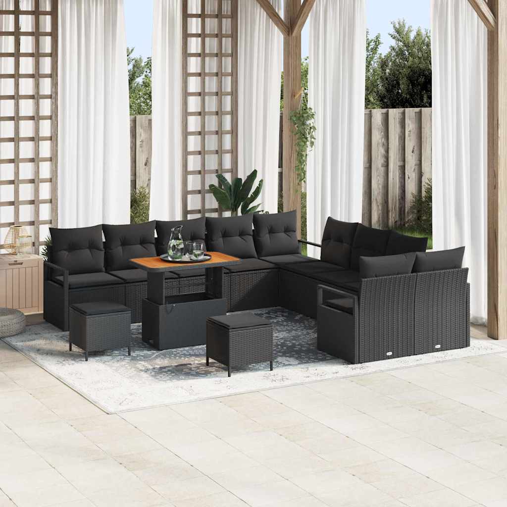 Garden Sofa Set with Cushion with Storage 13 pcs Black