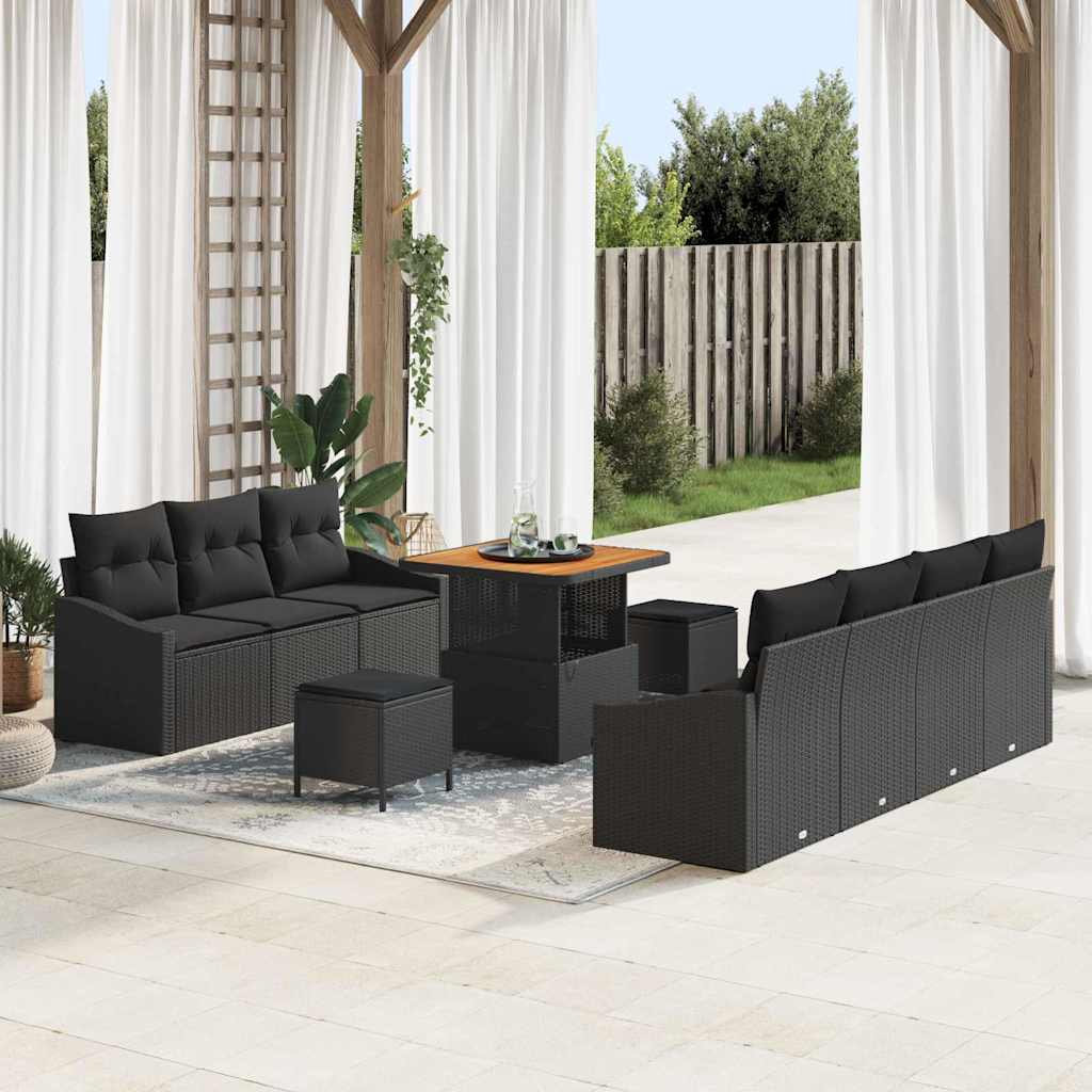 Garden Sofa Set with Cushion with Storage 10 pcs Black
