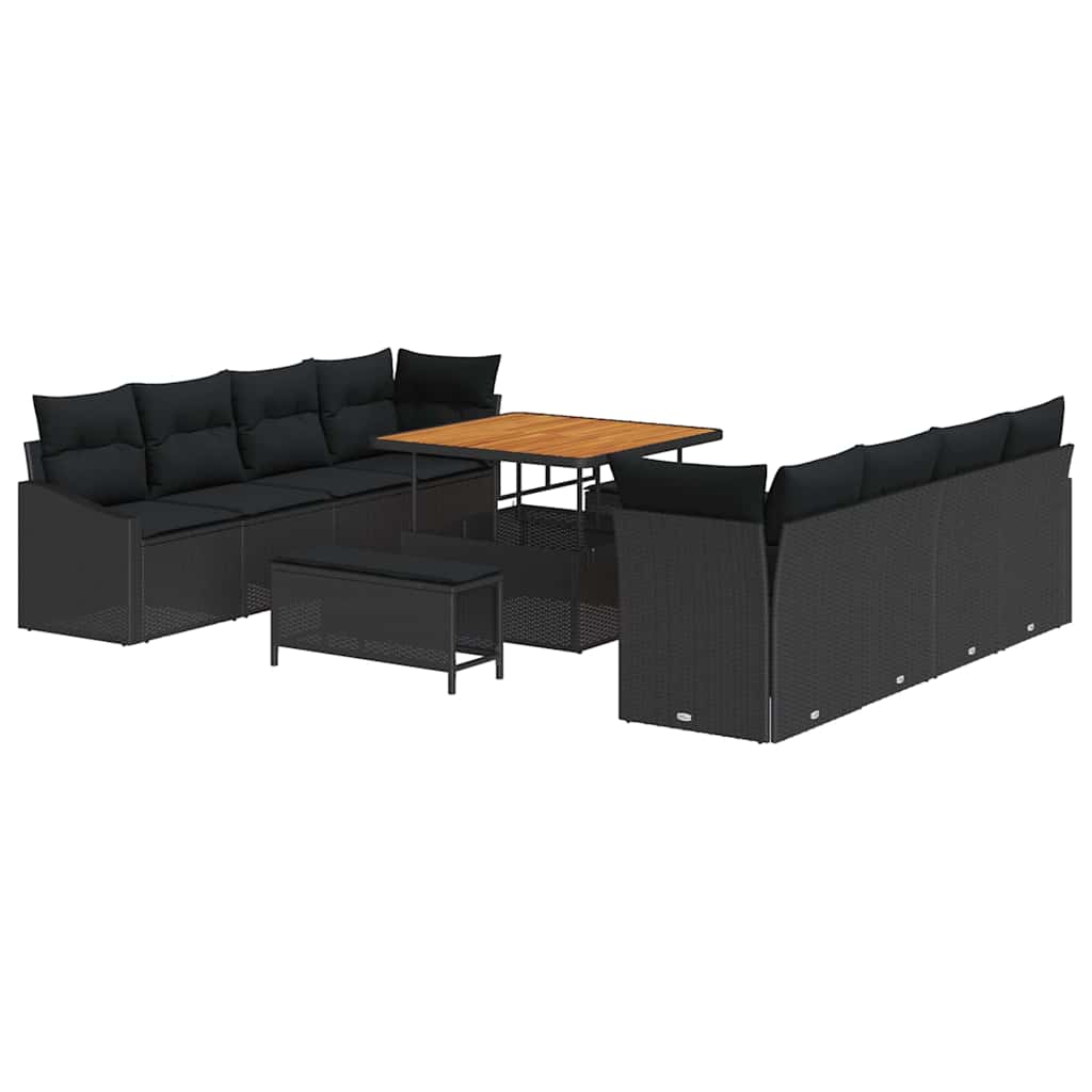 Garden Sofa Set with Cushion with Storage 11 pcs Black