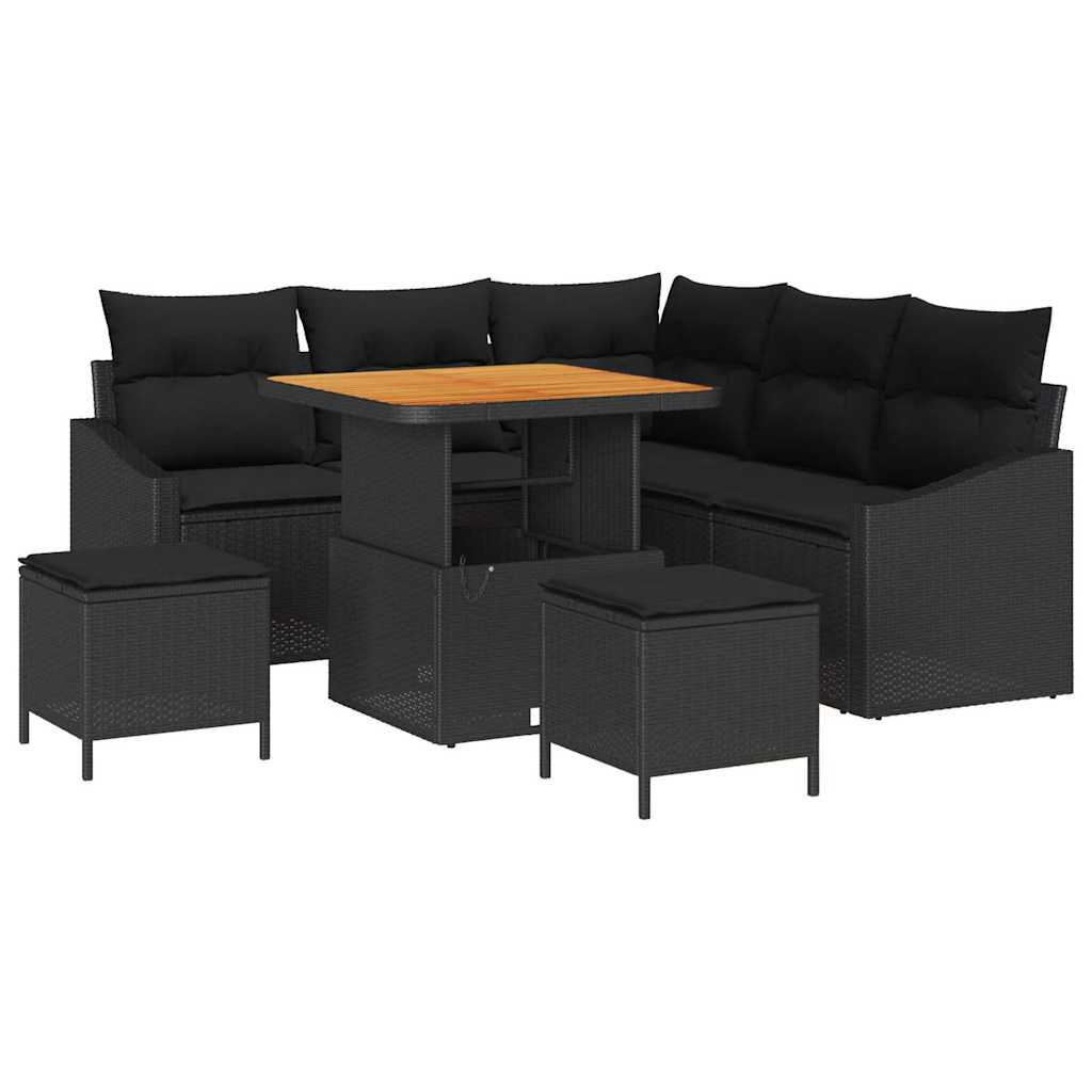 Garden Sofa Set with Cushion 8 pcs Black Poly rattan