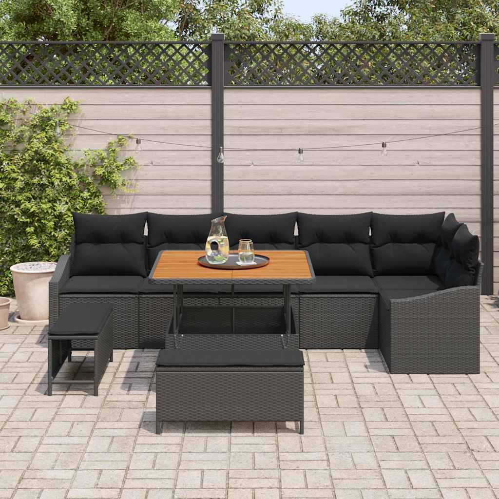 Garden Sofa Set with Cushion 9 pcs Black Poly rattan
